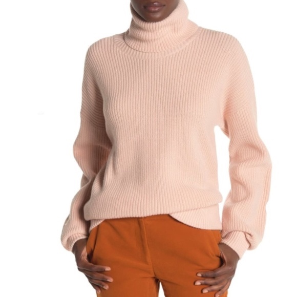 Tory Burch Pink Ribbed Cashmere/Wool Blend Turtleneck Sweater - Picture 7 of 7
